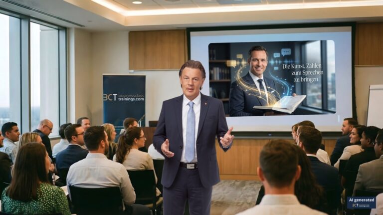 Professioneller Referent bei Präsentation vor Publikum in Konferenzraum.